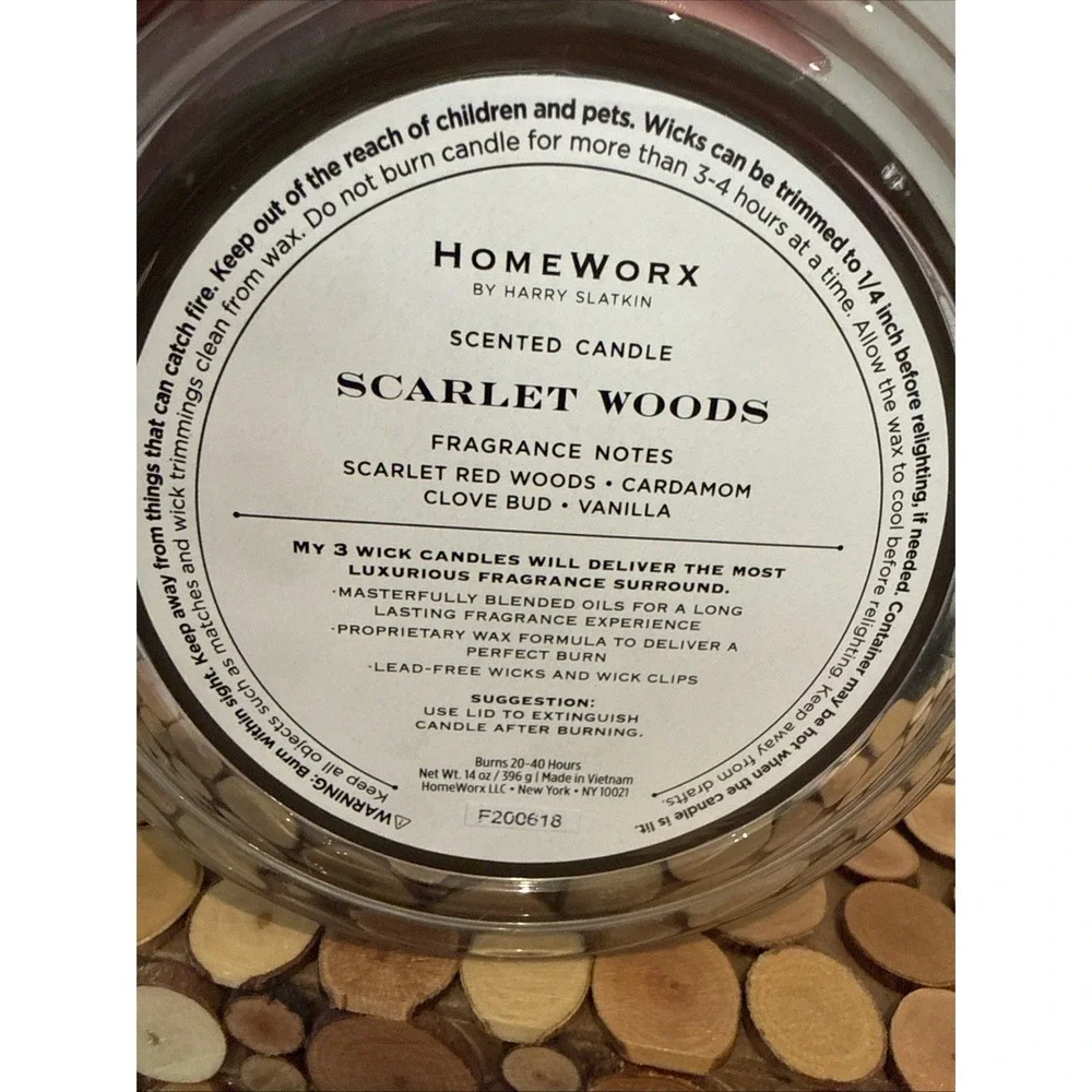 Scarlet‎ Woods HomeWorx Harry Slatkin Scented Candle 14oz 3-Wick 20-40 Hours